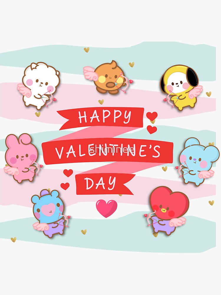 Cute Kawaii Bts Army Ot Happy Valentines Hearts Day Sticker For Sale