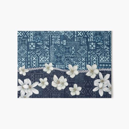 Ocean Blue Hawaiian Ulu And Plumeria Tapa Fusion Art Board Print For