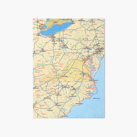 Virginia Map With Cities Boroughs Counties Rivers Roads Art Board