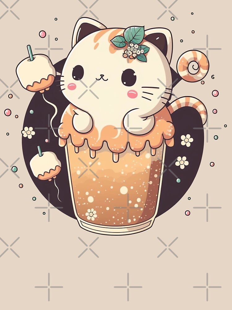 Cat Boba Tea Bubble Tea Anime Kawaii Design Cute Kitten Drinking