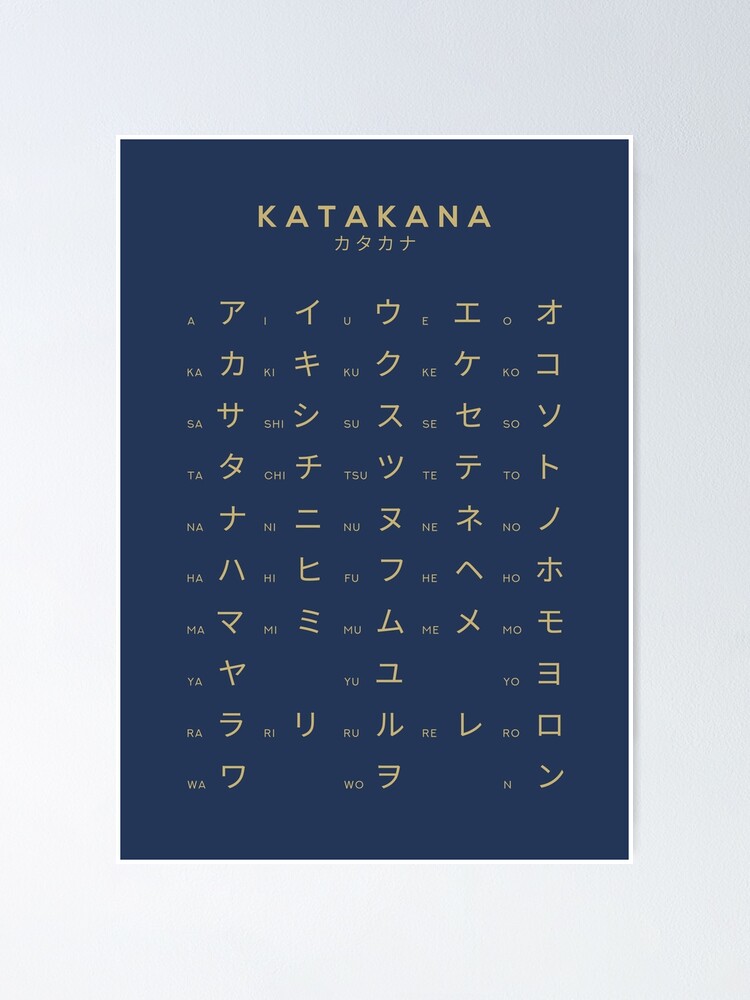 Katakana Chart Japanese Alphabet Learning Chart Navy And Gold