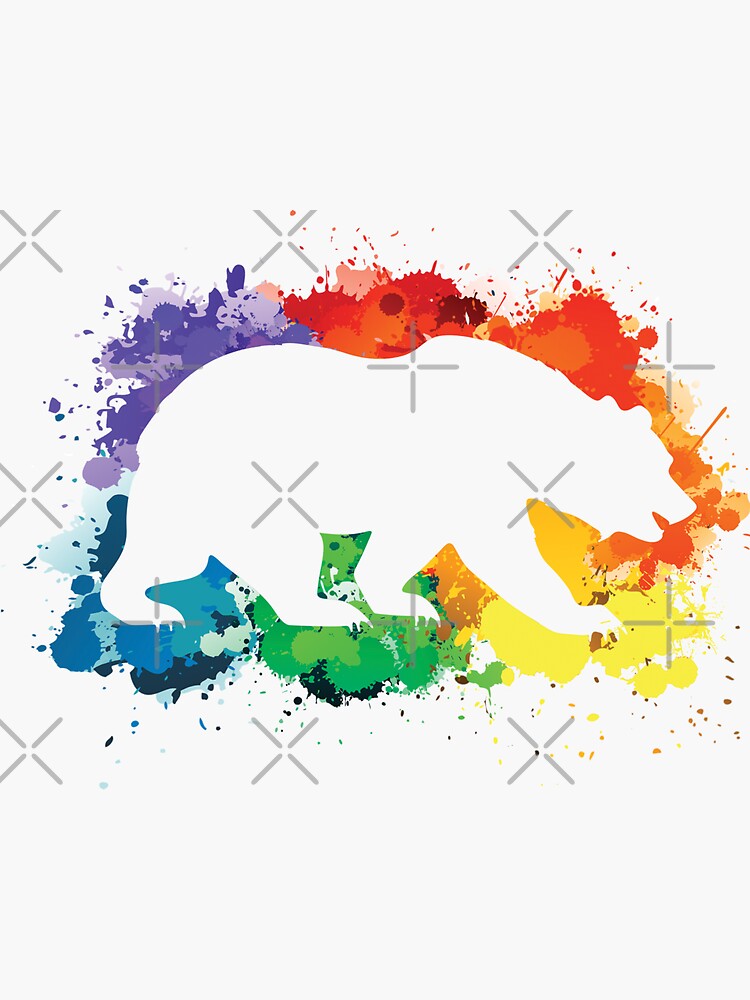 Gay Bear Pride Rainbow Flag Paint Splatters Sticker By Sleazoid