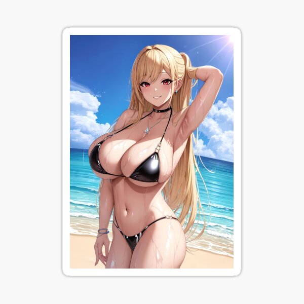 Ecchi Sexy Huge Boobs Beach Bikini Anime Girl Oppai Sticker By