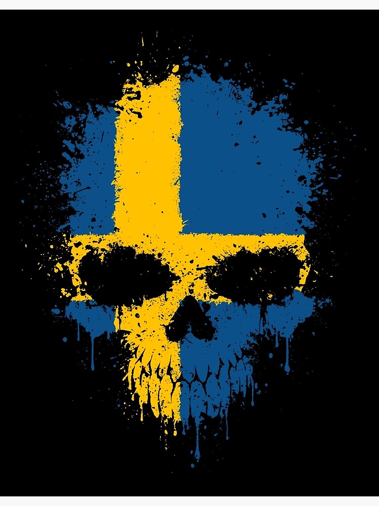 Chaotic Swedish Flag Splatter Skull Poster By Jeffbartels Redbubble