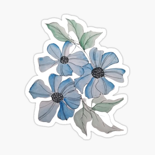 Blue Color Flowers And Leaves Sticker For Sale By Nature Nblossom