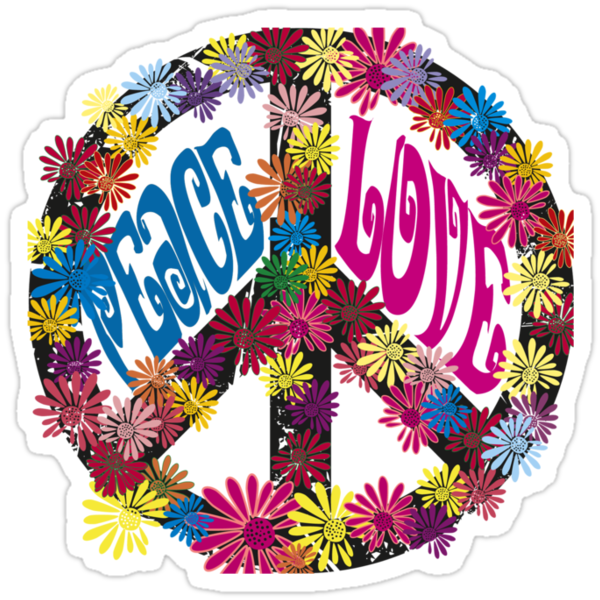 Flower Power Peace And Love Hippie Tee Shirt Stickers By Crodesign Redbubble 