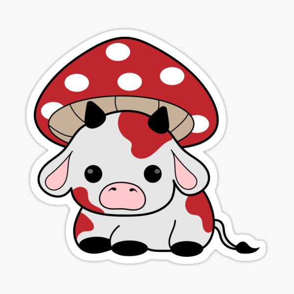 Cute Mushroom Cow Sticker By Sunmoonmilk Redbubble