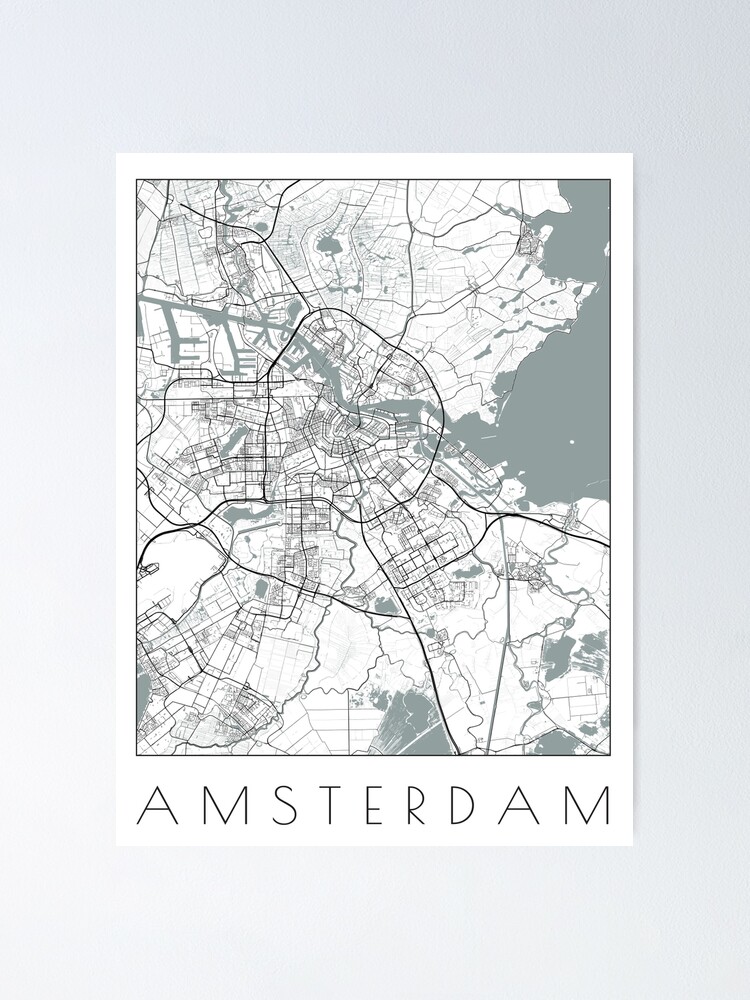 Amsterdam City Map Schwarz Plans B W Poster By Margindot Redbubble