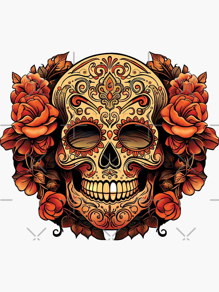 Red Skull And Roses Sticker For Sale By SquishyKitkat Redbubble