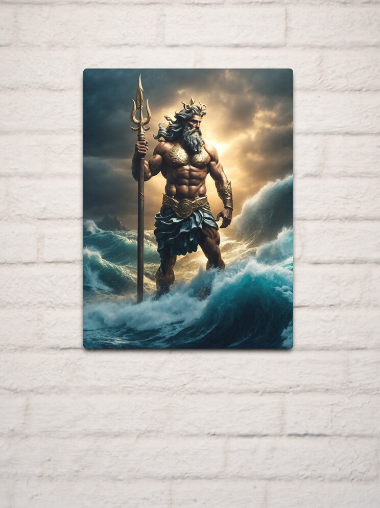 Ancient Greek Poseidon At Sea With His Trident Metal Print For Sale