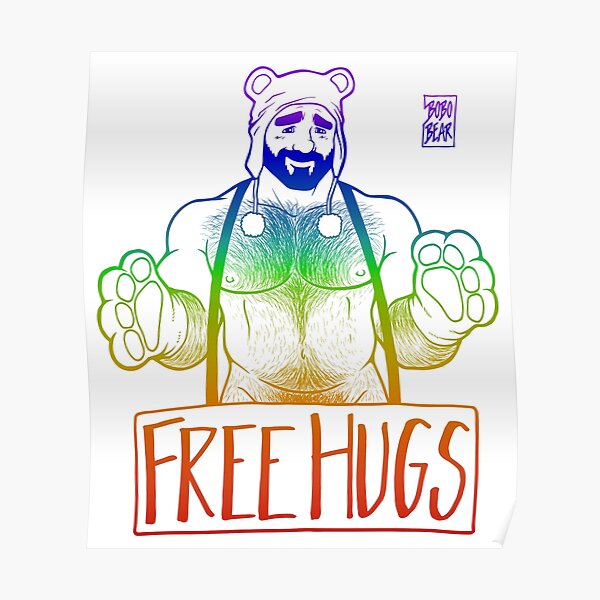 Adam Likes Hugs Lineart Gay Pride Poster By Bobobear Redbubble