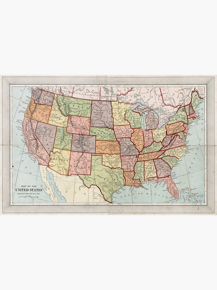 Vintage Map Of The United States 1887 Poster For Sale By