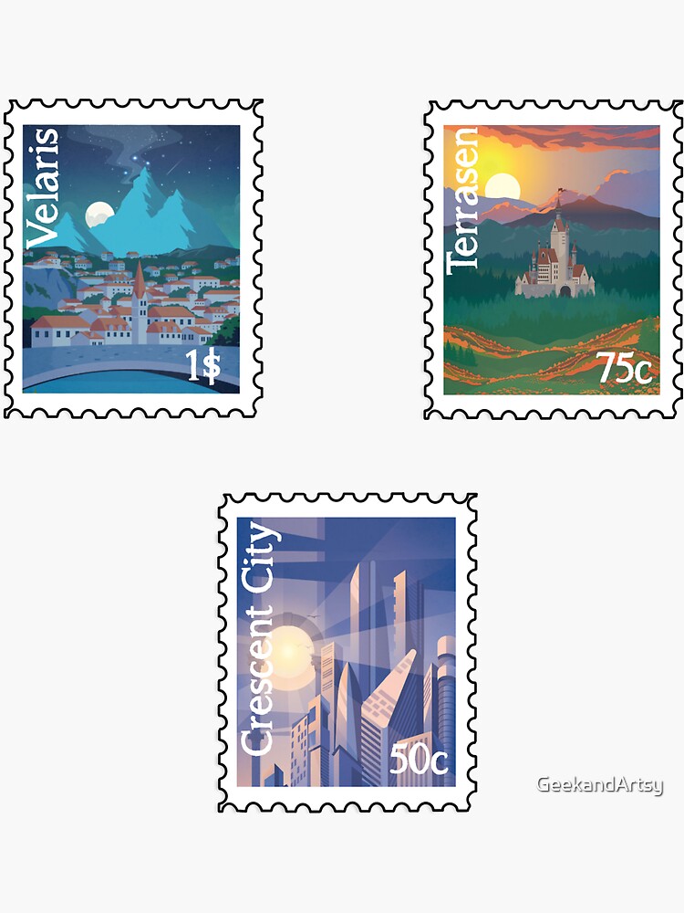 Bookish Travel Poster Postage Stamp Sticker Set Velaris Terrasen And