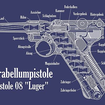 Luger Pistol German WW2 P08 Cross Section Inside Diagram Sticker For