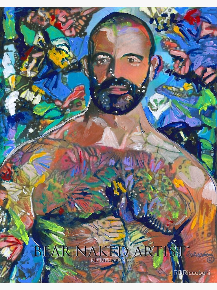 Gay Bear Acrylic Painting Original Art Work Naked Bearded Guy Muscle