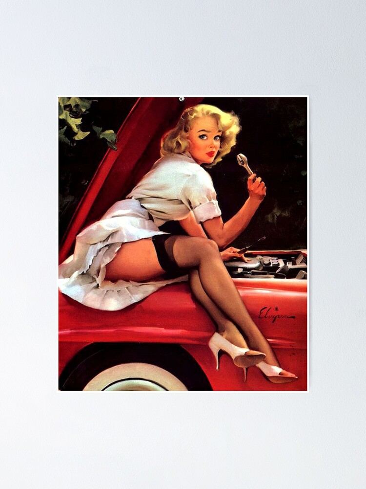 Gil Elvgren Mechanic Pin Up Girl Poster For Sale By Martstore Redbubble