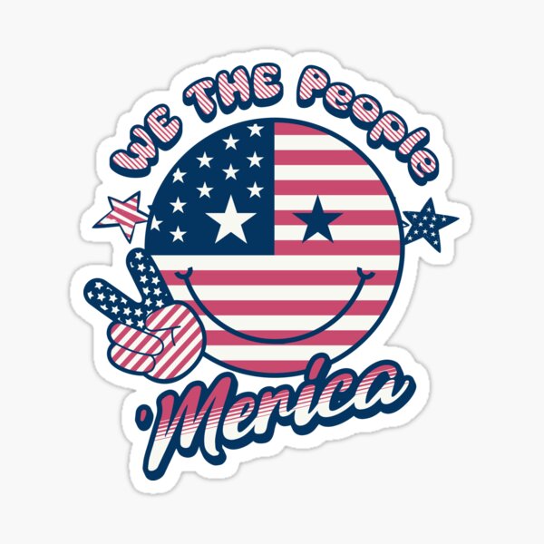 We The People Of United States Of Merica Flag Smiley Face Sticker