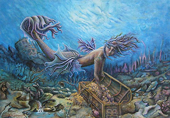 “Mermaid and treasure chest” by Tina-Renae | Redbubble