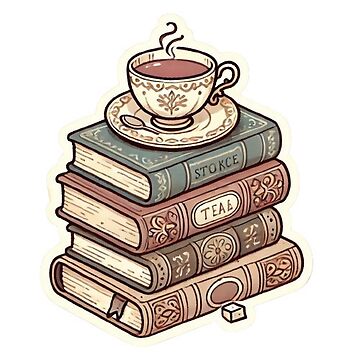 Vintage Book Stack And Tea Sticker Sticker For Sale By Skaaawith