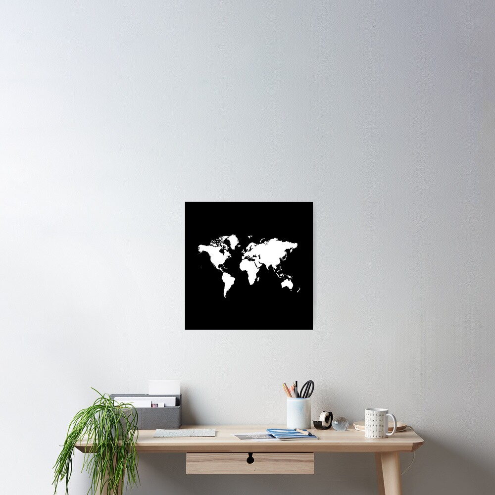 Black And White World Map Poster For Sale By Haroulita Redbubble