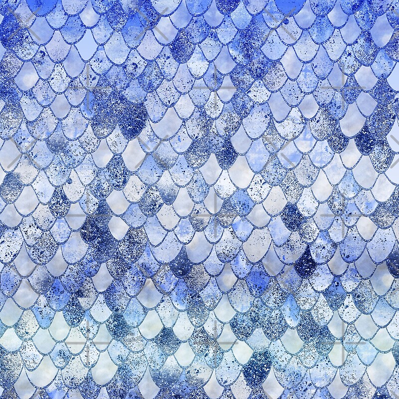 Wonky Watercolor Blue Glitter Mermaid Scales Pattern By Utart Redbubble