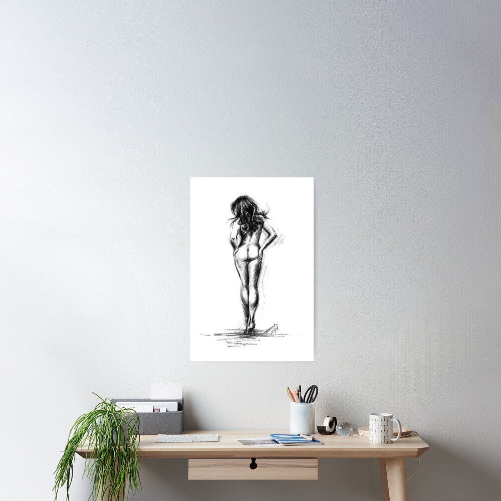 Nude Female Figure Charcoal Sketch Drawing Poster By Edrawings