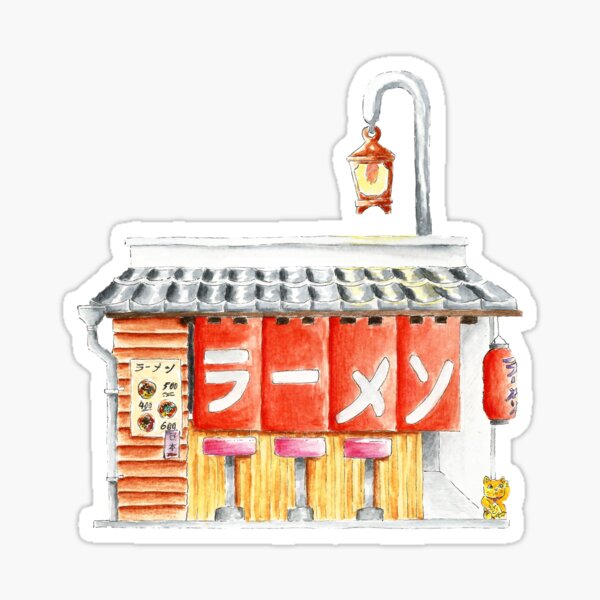 Watercolored Japanese Ramen Restaurant Sticker For Sale By