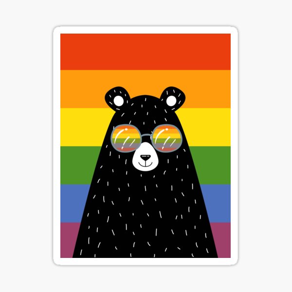 Gay Pride Bear In Sunglasses With Rainbow Flag Sticker By Ricaso