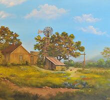 Farmhouse and Windmill in the Spring by Paul Jenkins
