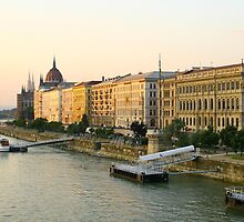 Budapest - docks of Danube great river. by demigod