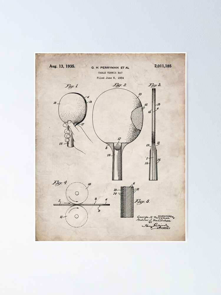 Table Tennis Patent Tennis Paddle Art Antique Poster By