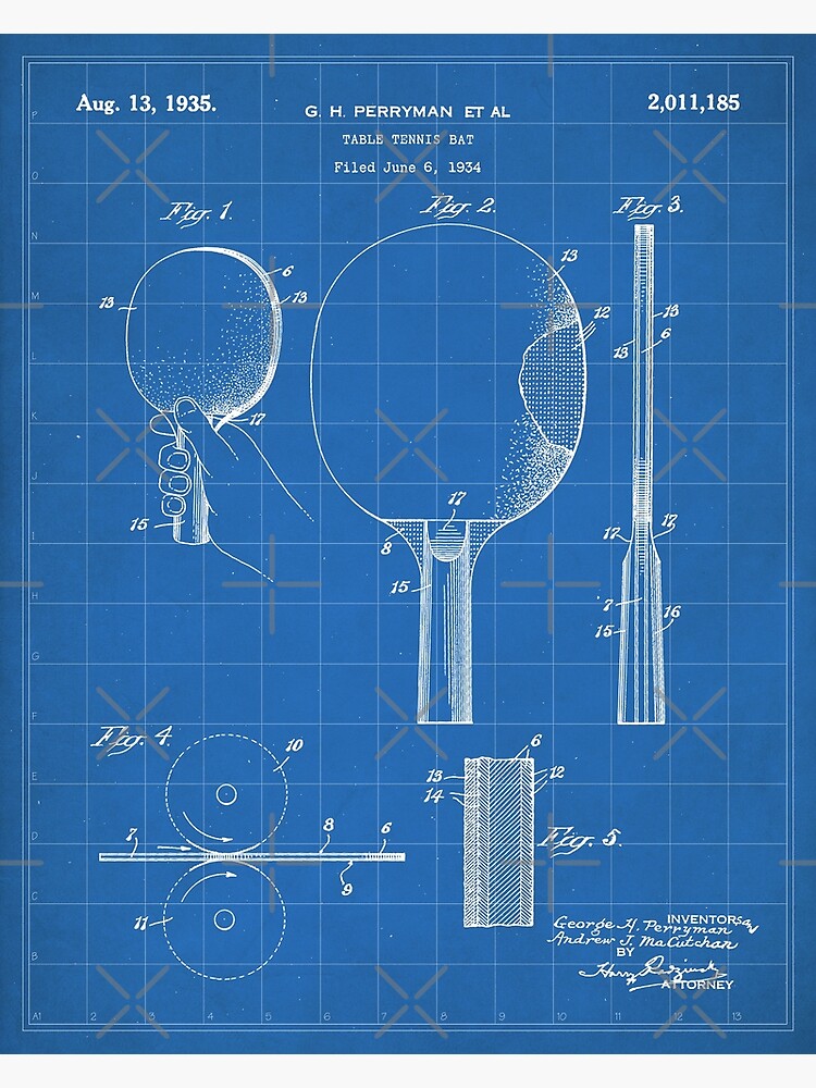 Table Tennis Patent Tennis Paddle Art Blueprint Poster By