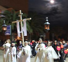 Moon over Setmana Santa procession by Christine Oakley