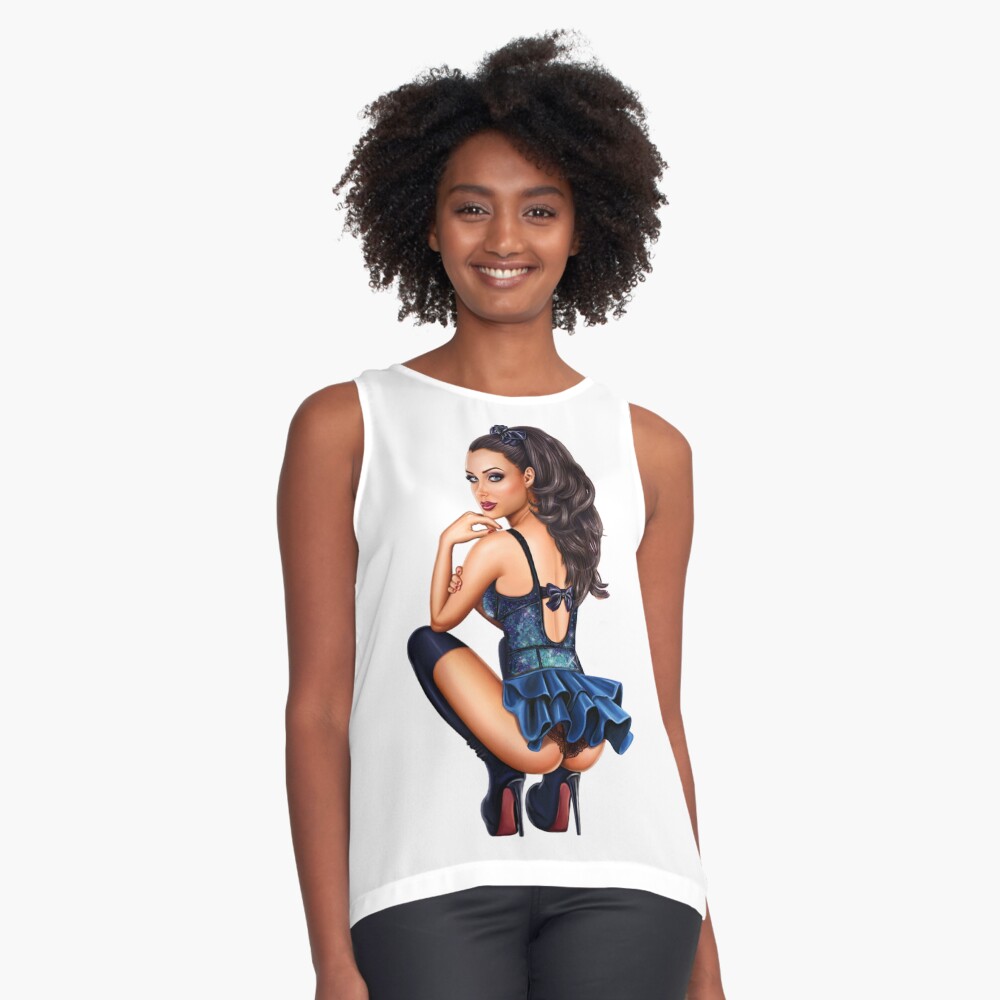 Sexy Brunette Bimbo Hot Illustration Sleeveless Top For Sale By