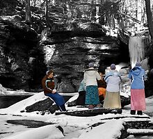 Mennonite Girls at Adams Falls by Mark Van Scyoc