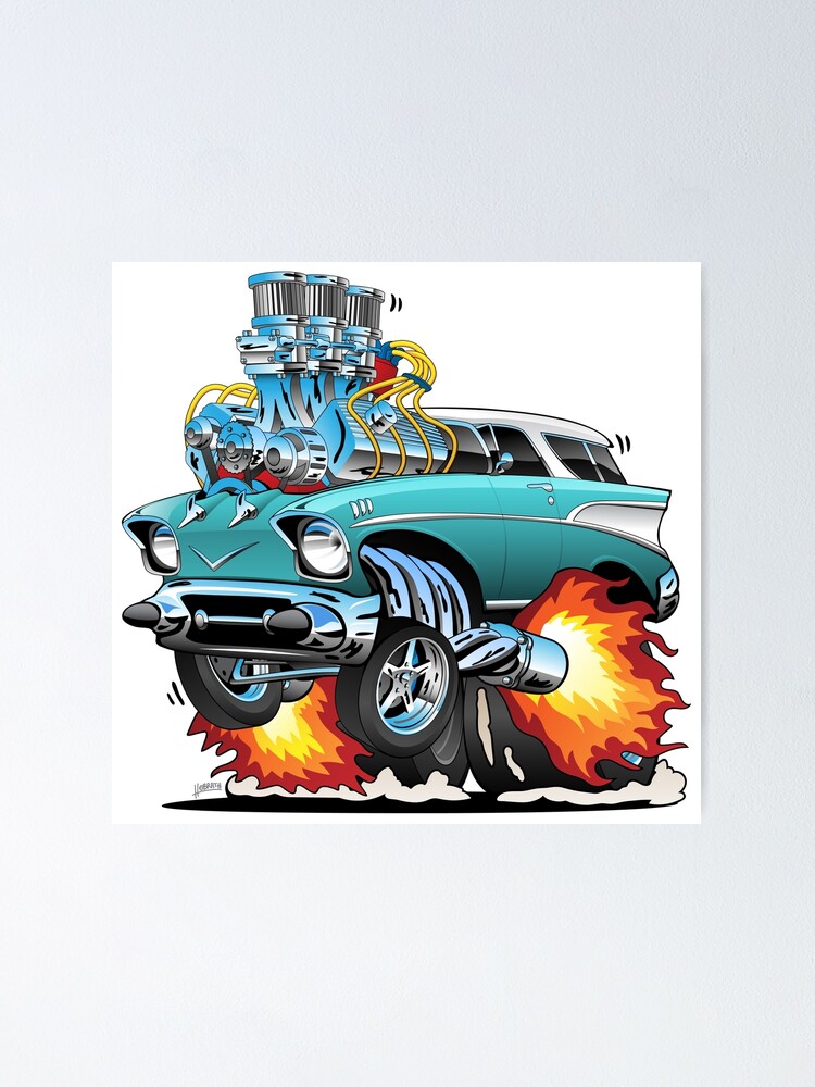 Classic Fifties Hot Rod Muscle Car Cartoon Poster By Hobrath Redbubble