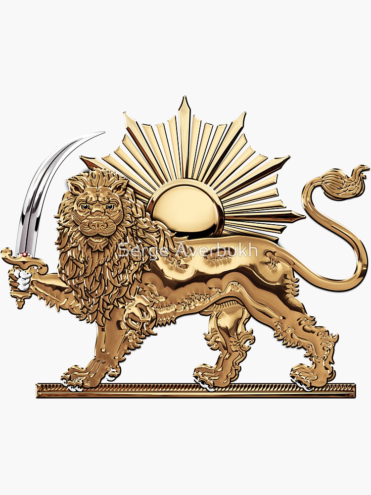 Gold Persian Lion And Sun Over Black Leather Sticker For Sale By