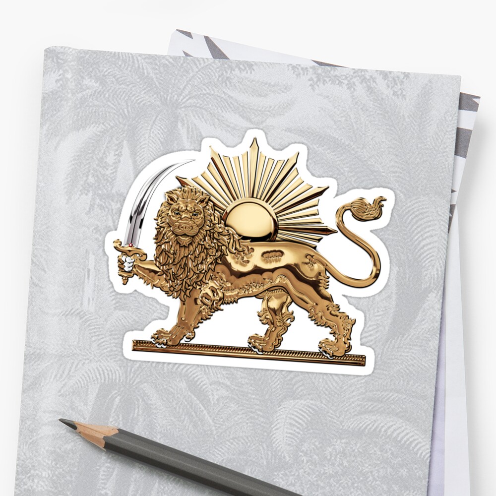 Gold Persian Lion And Sun Over Black Leather Sticker By Captain