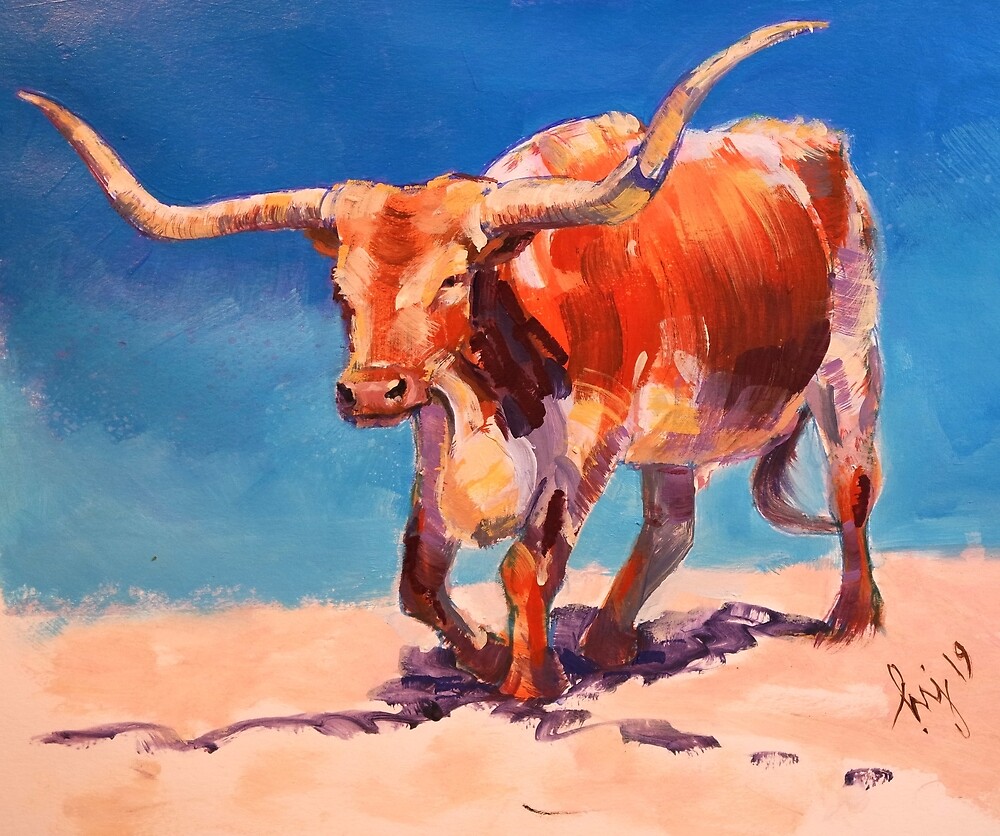 Texas Longhorn Steer Cattle Painting By MikeJory Redbubble