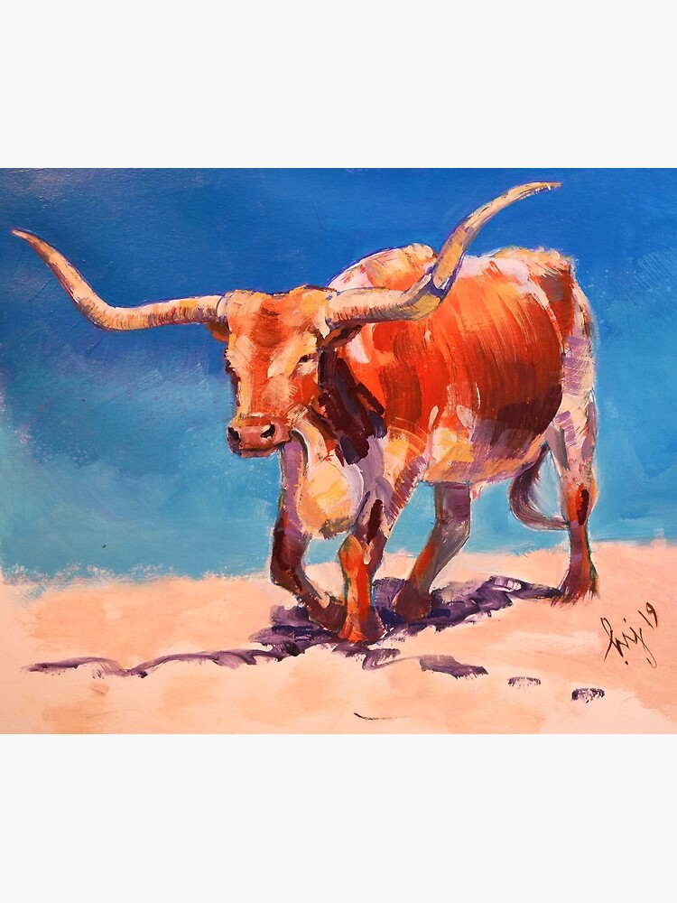 Texas Longhorn Steer Cattle Painting Poster By Mikejory Redbubble