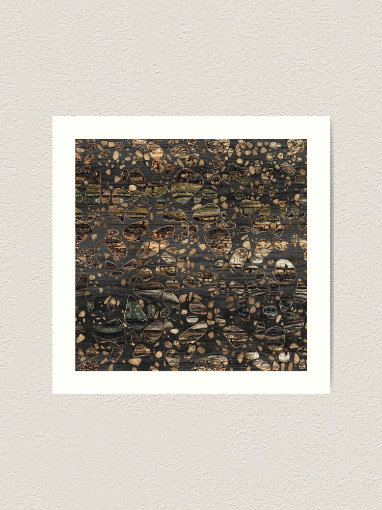 Terrazzo Mosaic Wooden Texture And Gold Art Print By