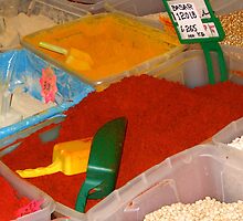 Vibrant coloured spices on the Leeds Kirkgate market by patjila