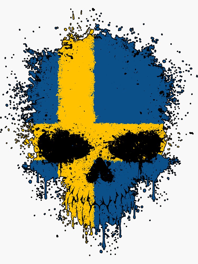 Chaotic Swedish Flag Splatter Skull Sticker By Jeffbartels Redbubble