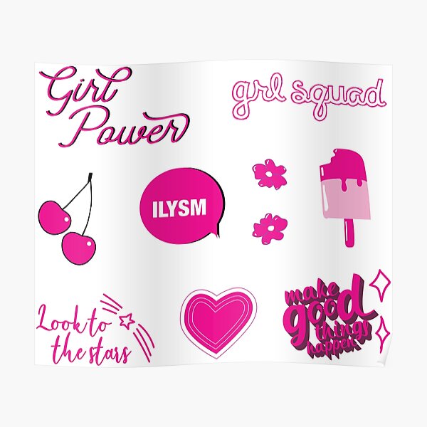 Hot Pink Sticker Pack Collection Of Hand Drawn Images And Text For