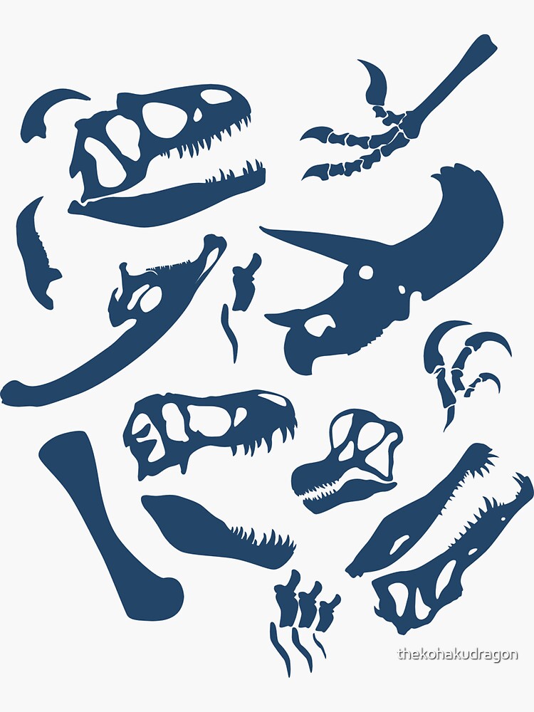 Dinosaur Bones Blue Sticker By Thekohakudragon Redbubble