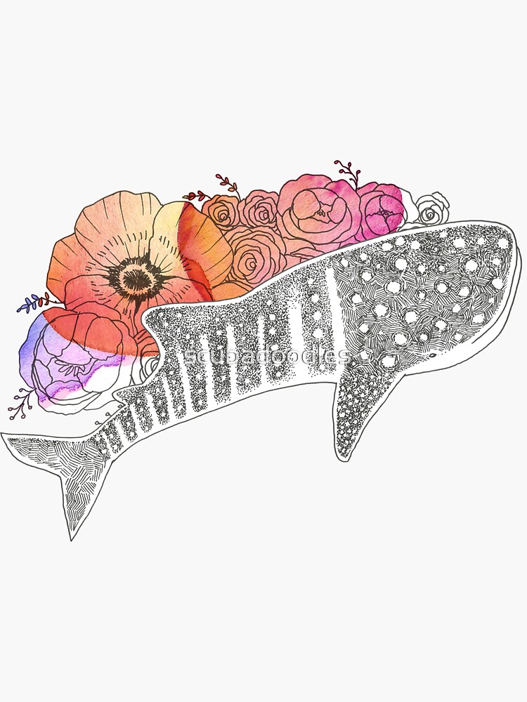 Watercolor Flower Whale Shark Sticker For Sale By Scubadoodles