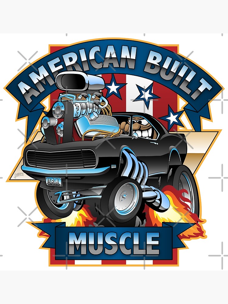 American Built Muscle Classic Muscle Car Cartoon Illustration Poster By Hobrath Redbubble