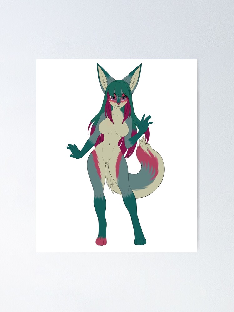 Pink Brown And Green Naked Winged Anthro Furry Dragon Poster