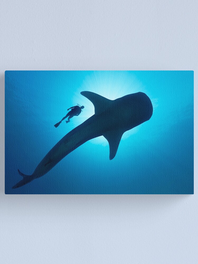 Whale Shark With Diver And Backlight Of The Sun Canvas Print For