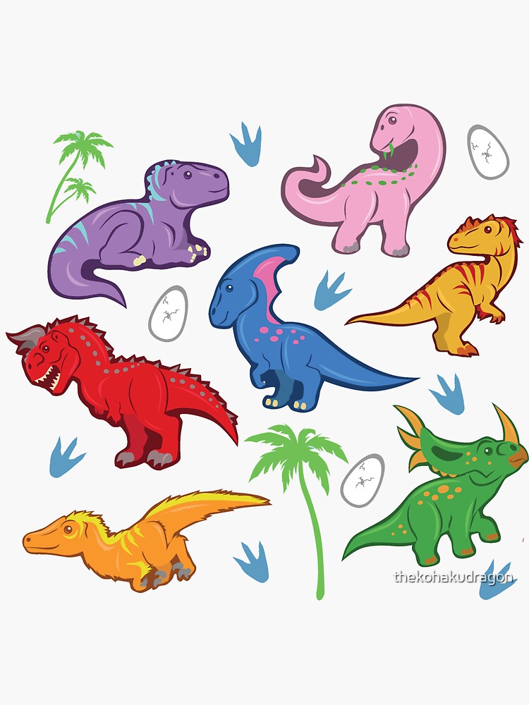 Cute Dinosaur Pattern Sticker By Thekohakudragon Redbubble